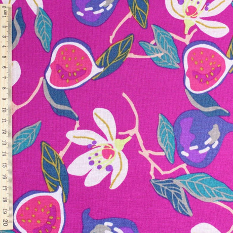 Kuschelsweat Stoff – Feigen und Blumen | Lila - Stofftime