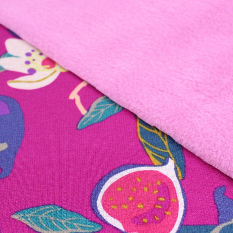 Kuschelsweat Stoff – Feigen und Blumen | Lila - Stofftime