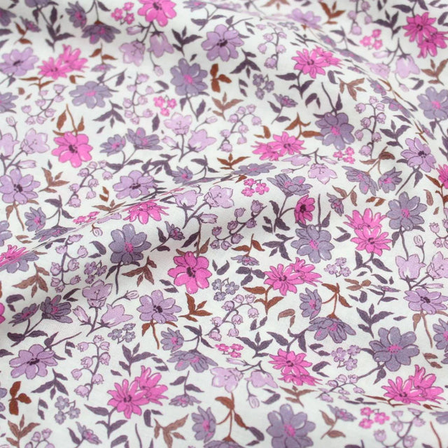 Leichter Baumwollstoff Voile mit Vintage Blumen | Fuchsia - Stofftime