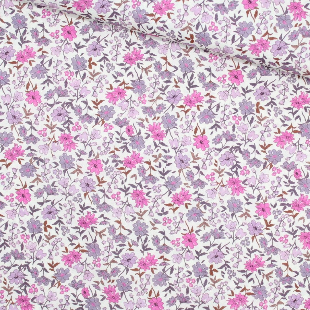 Leichter Baumwollstoff Voile mit Vintage Blumen | Fuchsia - Stofftime