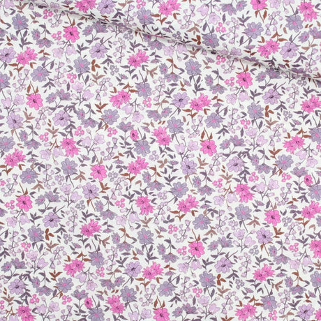 Leichter Baumwollstoff Voile mit Vintage Blumen | Fuchsia - Stofftime