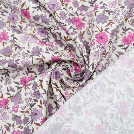 Leichter Baumwollstoff Voile mit Vintage Blumen | Fuchsia - Stofftime