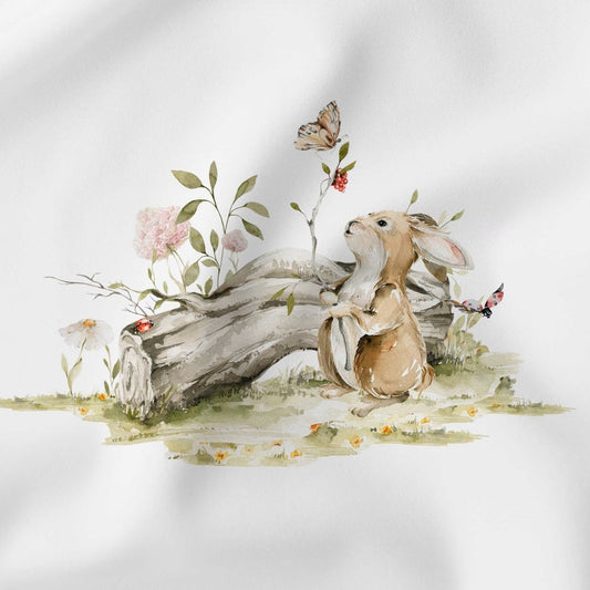 Mini Panel aus Baumwolle Waldfreunde – Hase mit Schmetterling ca. 27x27 cm - Stofftime