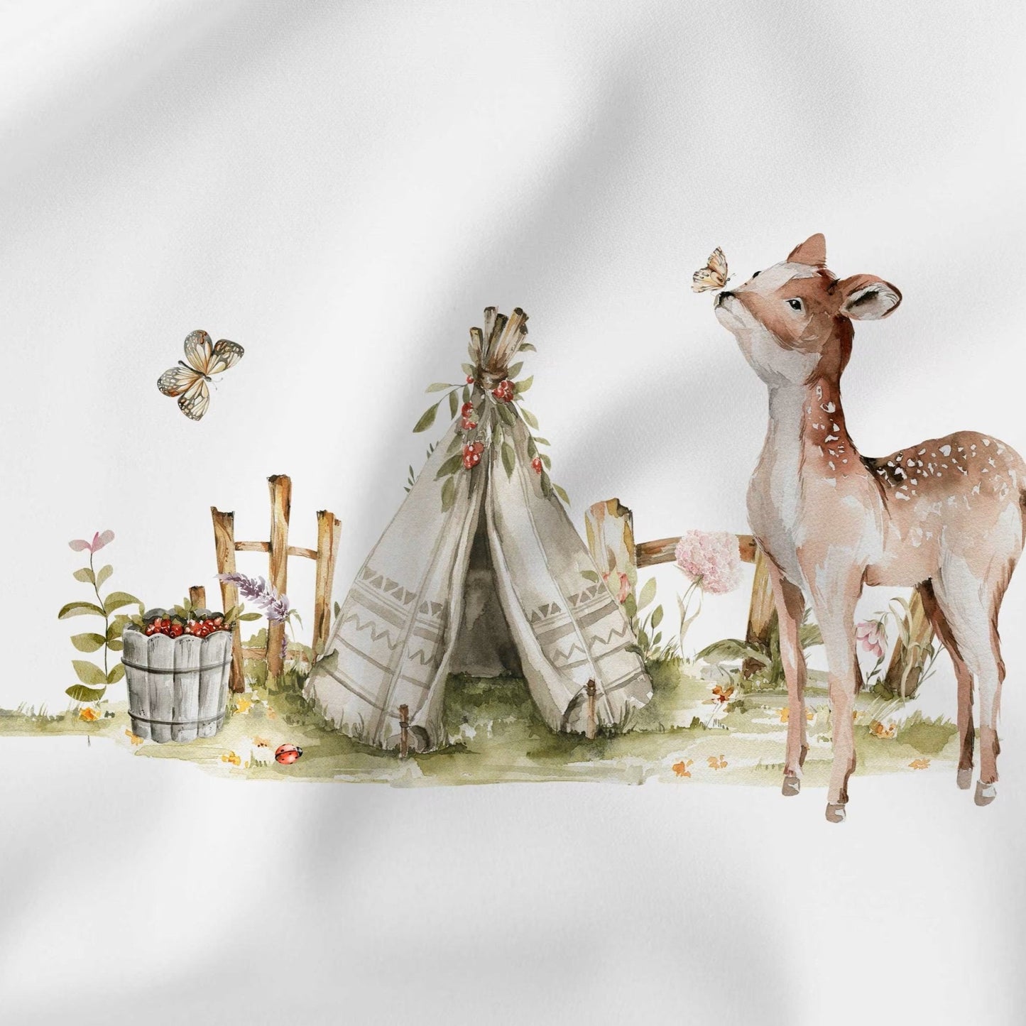 Mini Panel Waldfreunde – Reh im Wald aus Baumwolle ca. 27x27 cm - Stofftime