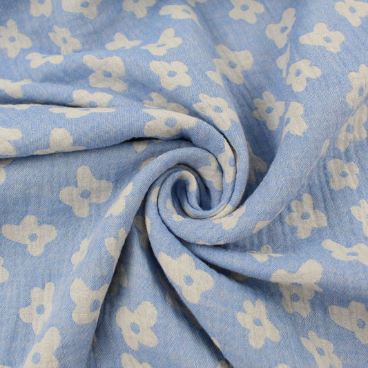 Musselin Jacquard doppelseitig Blumen | Blau - Stofftime