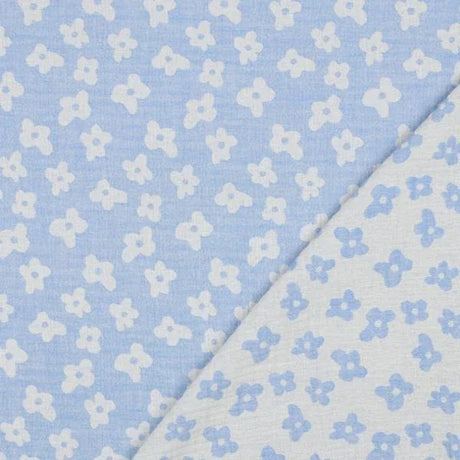 Musselin Jacquard doppelseitig Blumen | Blau - Stofftime