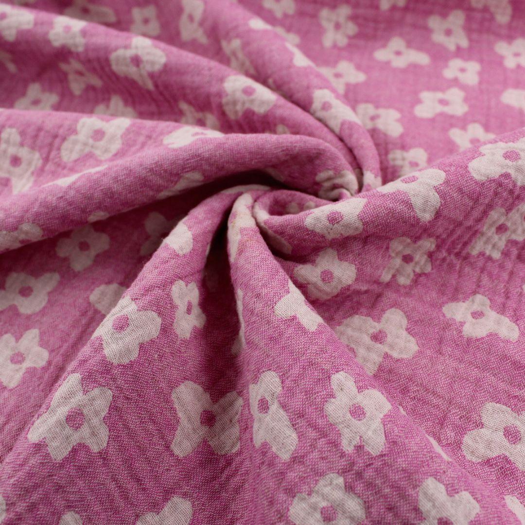 Musselin Jacquard doppelseitig Blumen | Rosa - Stofftime