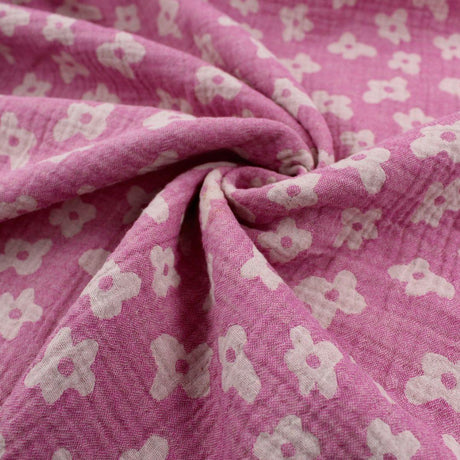 Musselin Jacquard doppelseitig Blumen | Rosa - Stofftime
