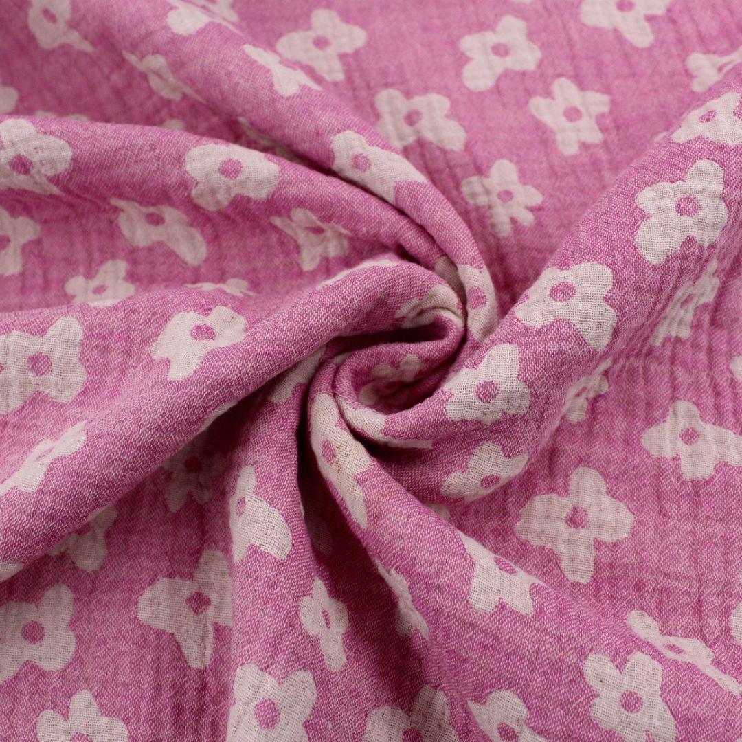 Musselin Jacquard doppelseitig Blumen | Rosa - Stofftime