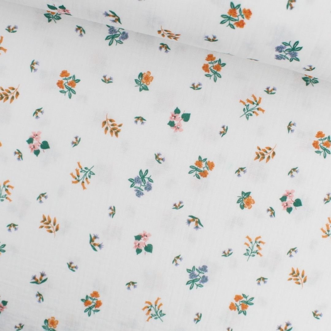 Musselin Stoff Blumen | Weiß - Stofftime