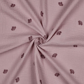 Musselin Stoff gestickte Blumen | Mauve - Stofftime