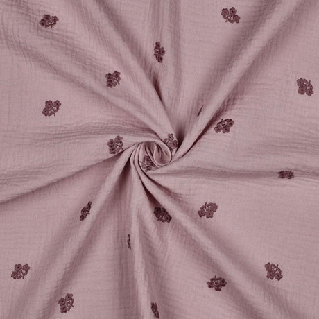 Musselin Stoff gestickte Blumen | Mauve - Stofftime