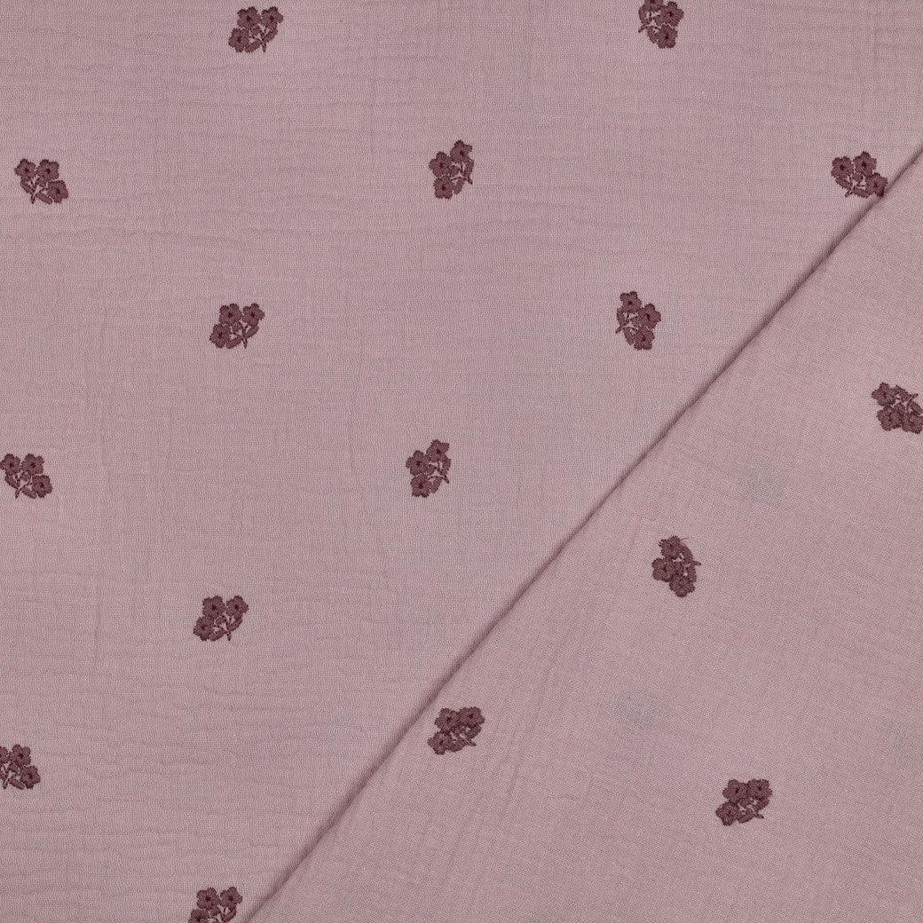 Musselin Stoff gestickte Blumen | Mauve - Stofftime