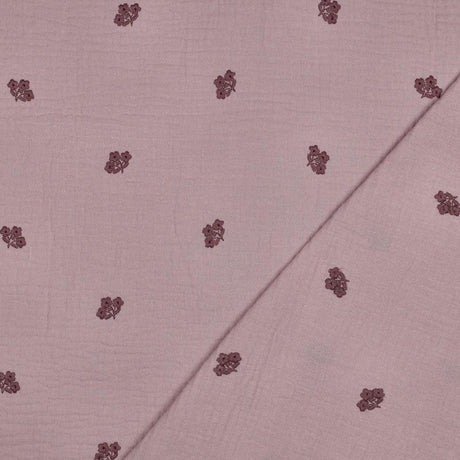 Musselin Stoff gestickte Blumen | Mauve - Stofftime