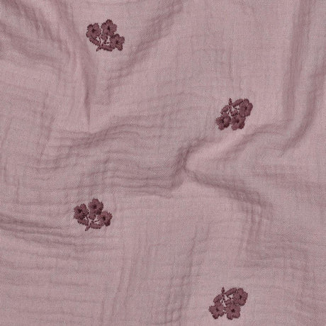 Musselin Stoff gestickte Blumen | Mauve - Stofftime