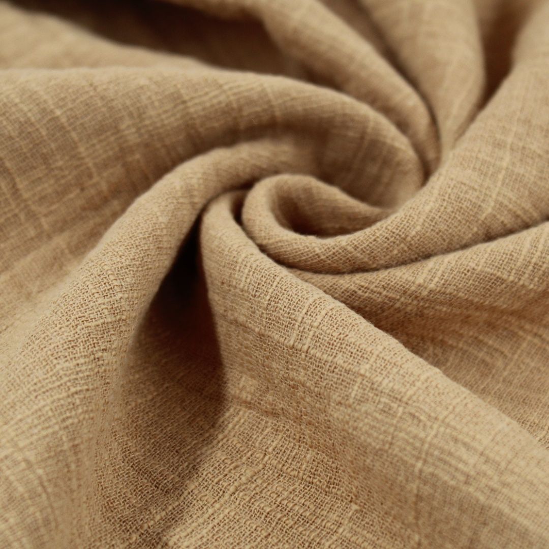 Musselin Stoff in Leinenoptik | Karamellbraun - Stofftime