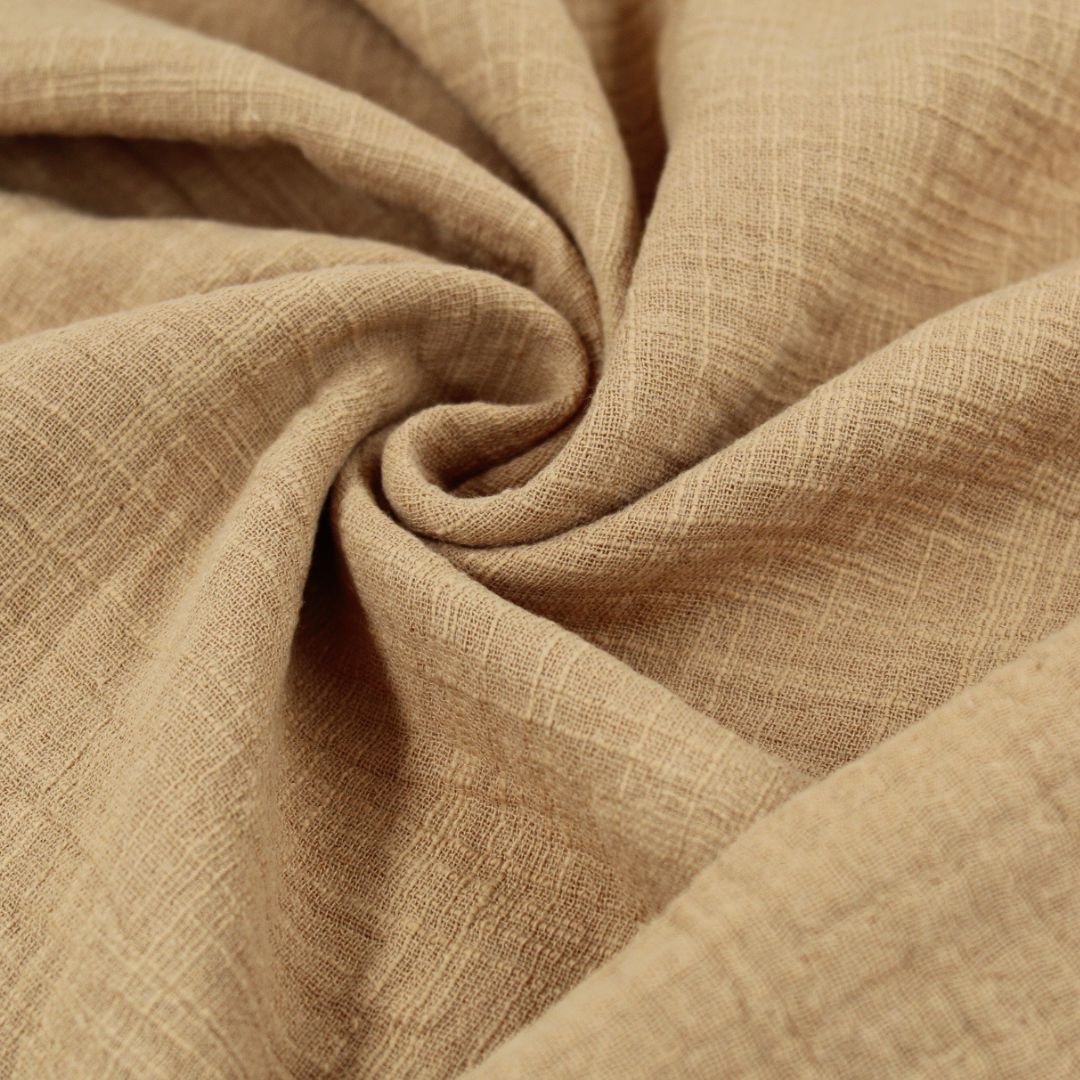 Musselin Stoff in Leinenoptik | Karamellbraun - Stofftime