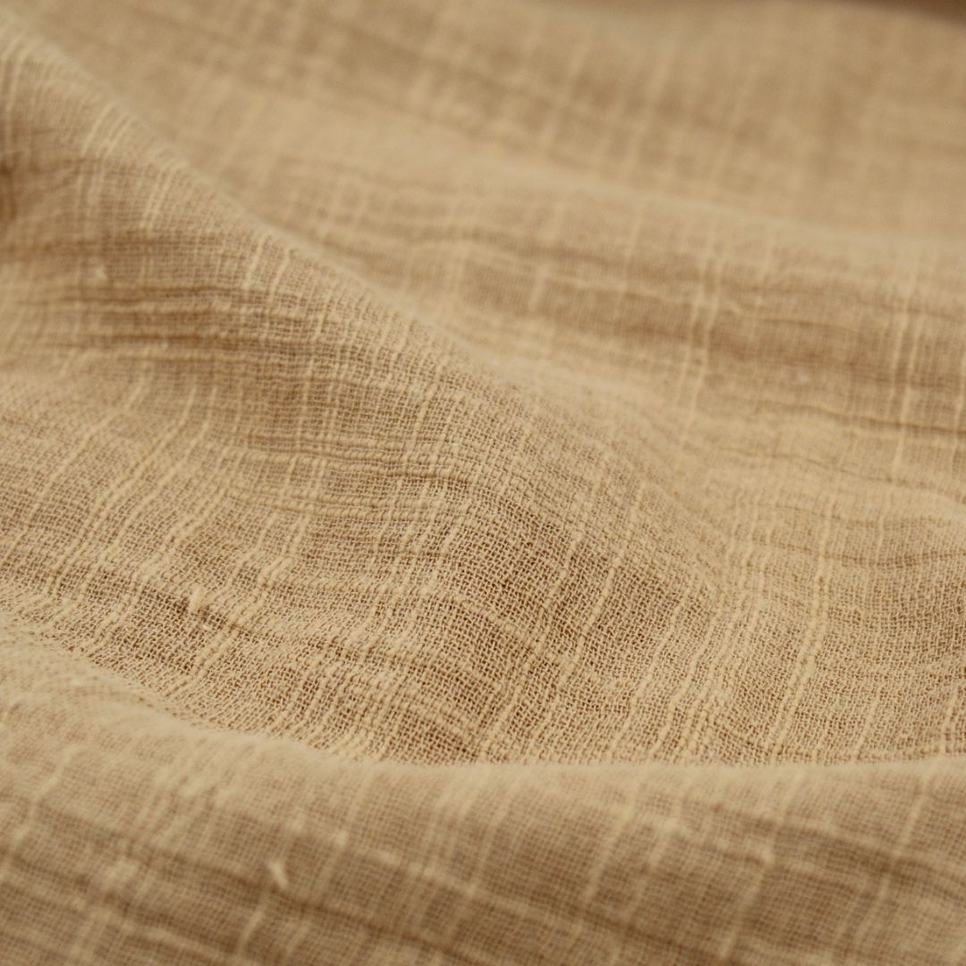 Musselin Stoff in Leinenoptik | Karamellbraun - Stofftime