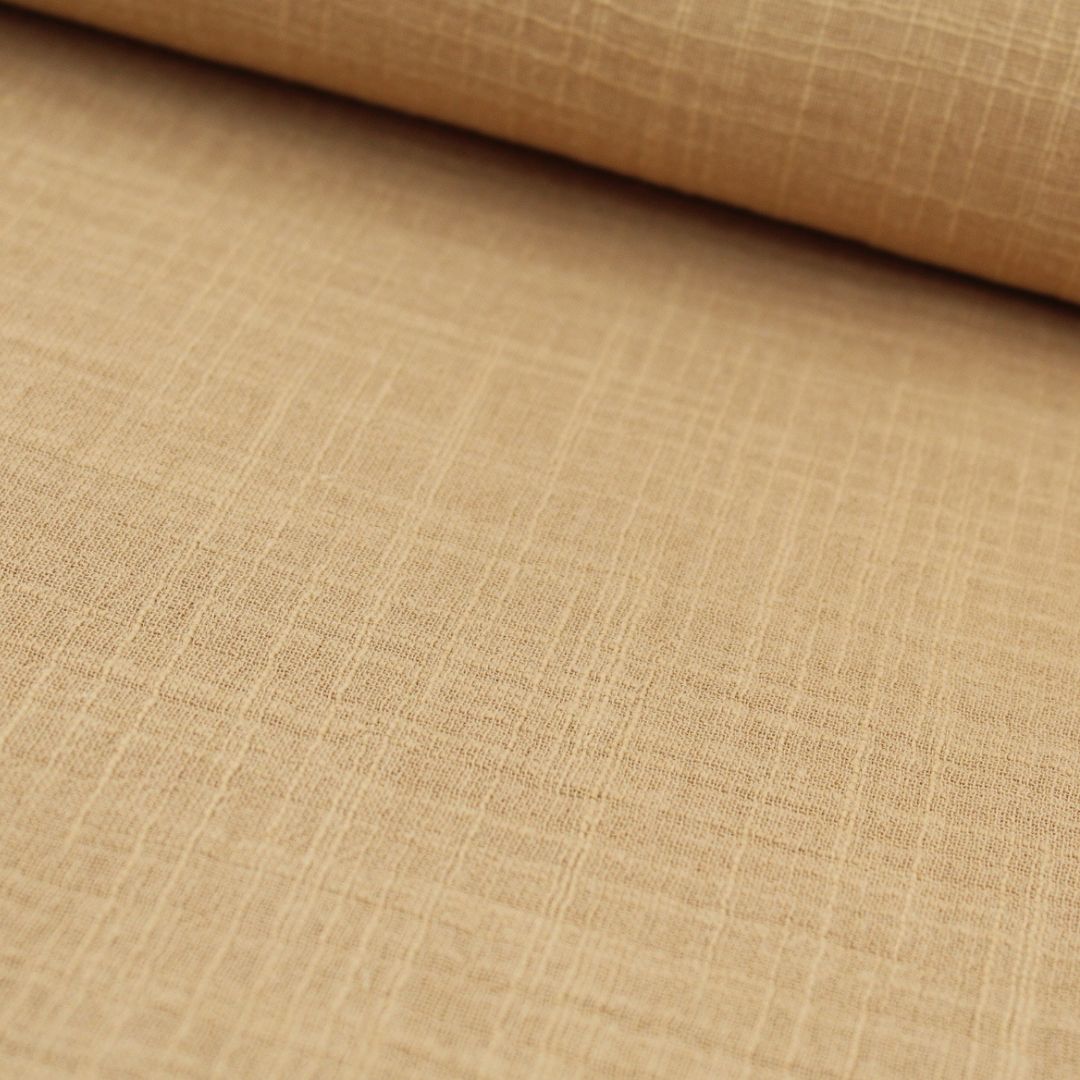 Musselin Stoff in Leinenoptik | Karamellbraun - Stofftime
