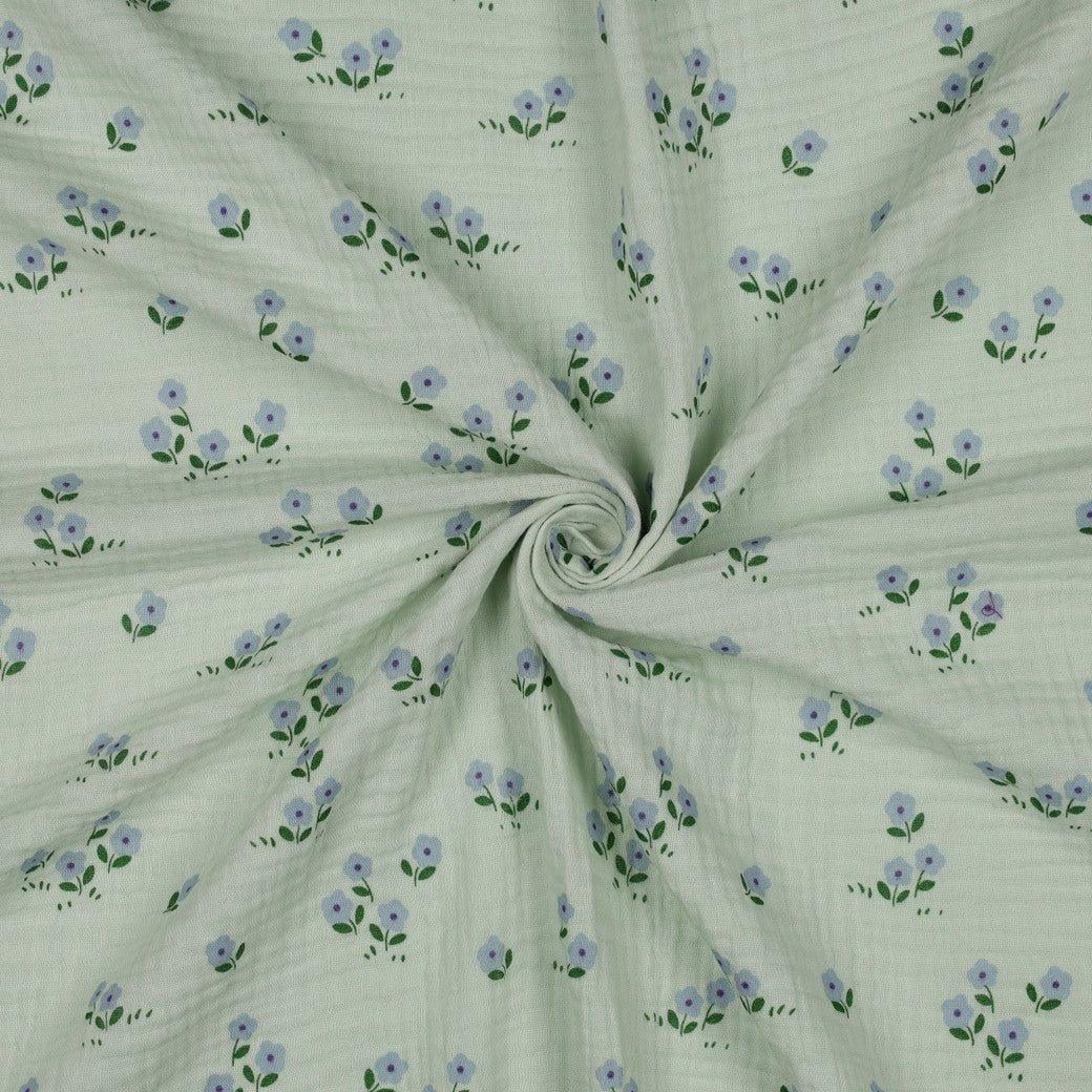 Musselin Stoff lila Blumen | Mintgrün - Stofftime