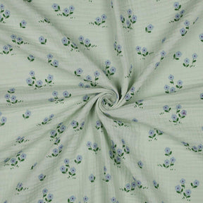 Musselin Stoff lila Blumen | Mintgrün - Stofftime