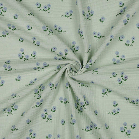 Musselin Stoff lila Blumen | Mintgrün - Stofftime