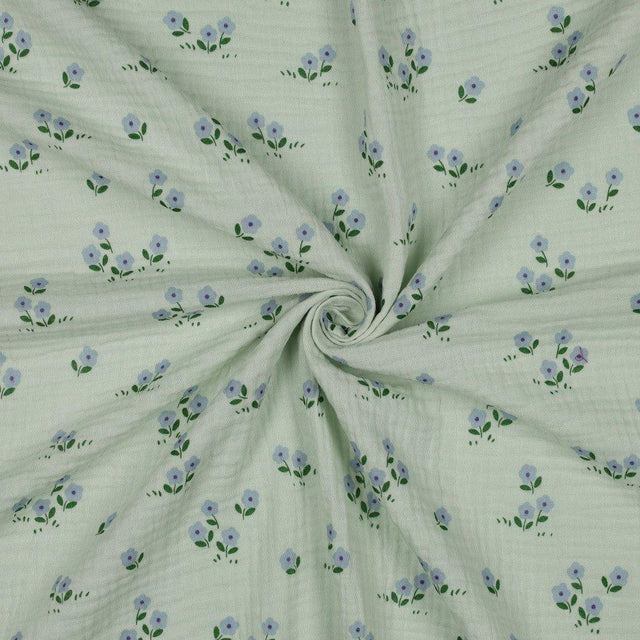 Musselin Stoff lila Blumen | Mintgrün - Stofftime
