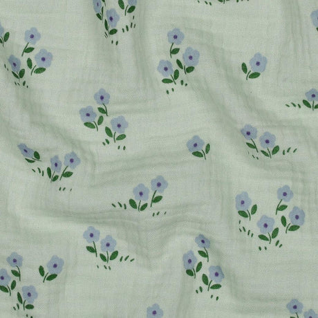 Musselin Stoff lila Blumen | Mintgrün - Stofftime