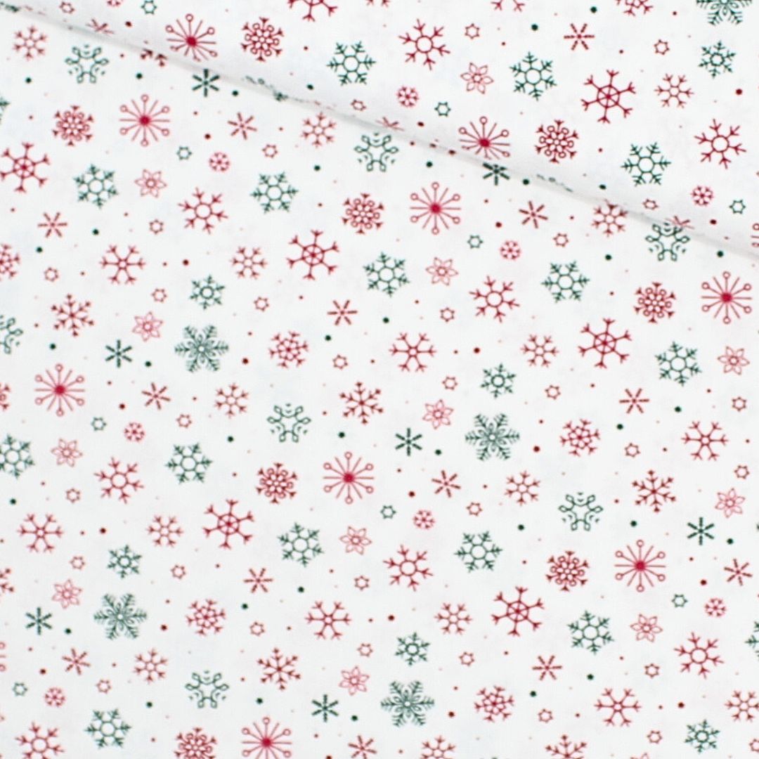 Popeline Stoff Weihnachtsstoff Schneeflocken und Sterne - Stofftime