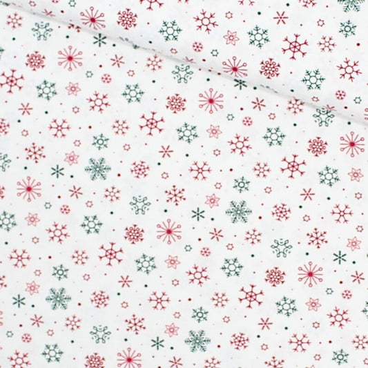 Popeline Stoff Weihnachtsstoff Schneeflocken und Sterne - Stofftime