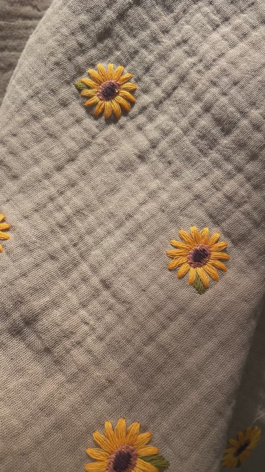 Musselinstoff Stickerei Sonnenblumen