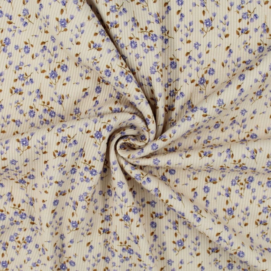 Rippenjersey blaue Blumen - Stofftime