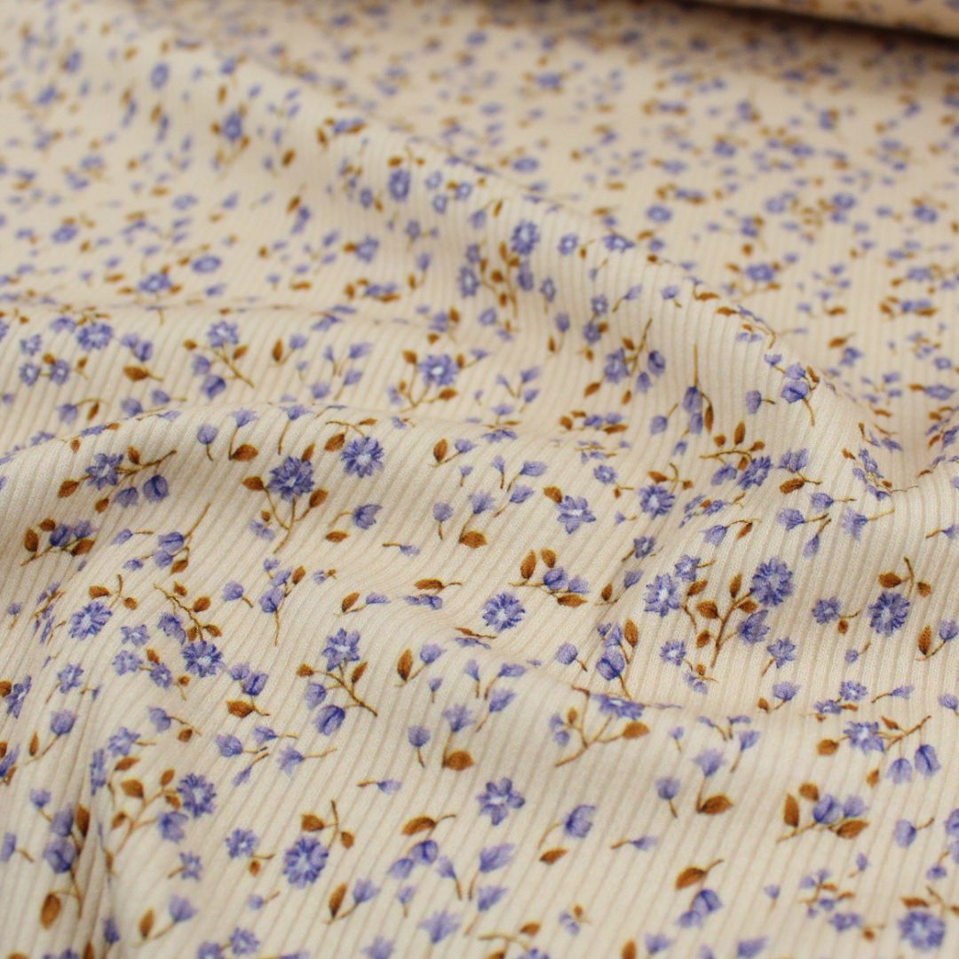 Rippenjersey blaue Blumen - Stofftime