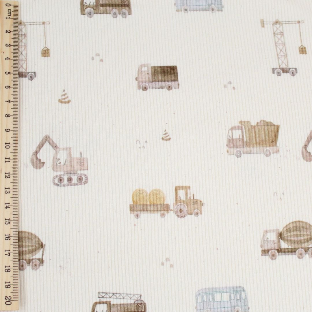 Rippenjersey Fahrzeuge Baustelle | Beige - Stofftime