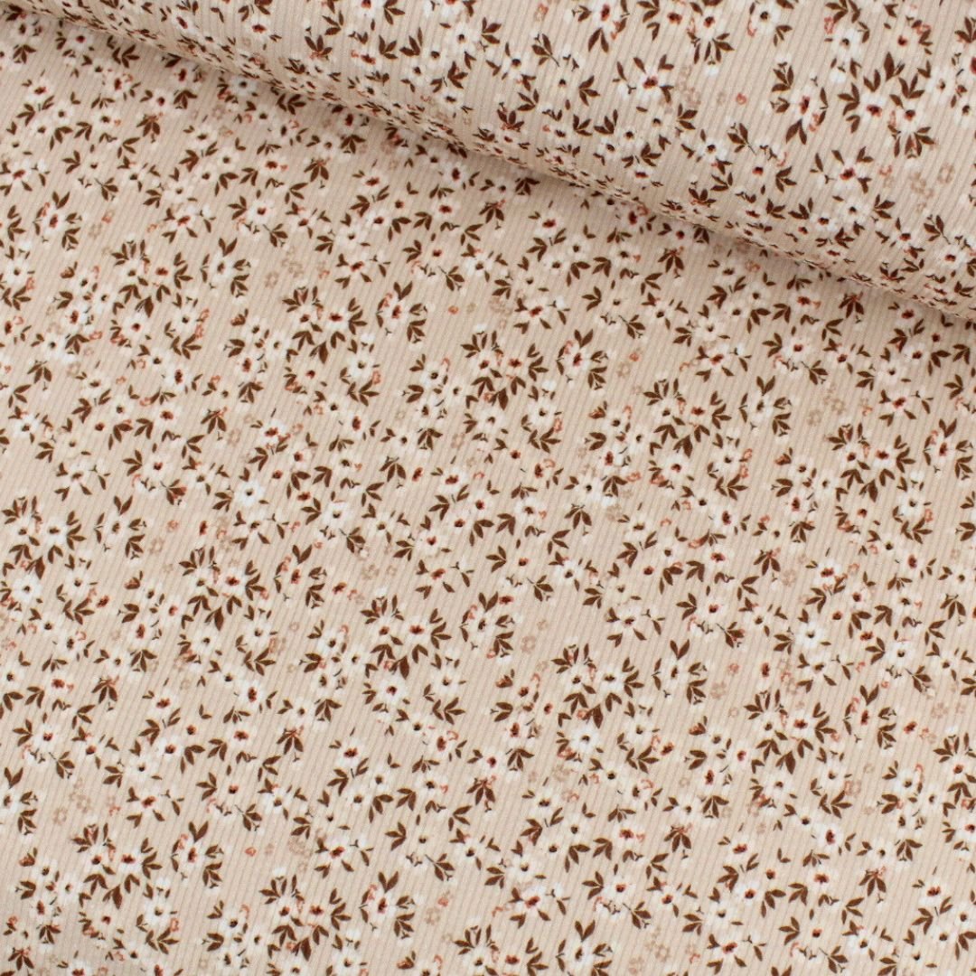 Rippenjersey kleine Blumen | Beige - Stofftime