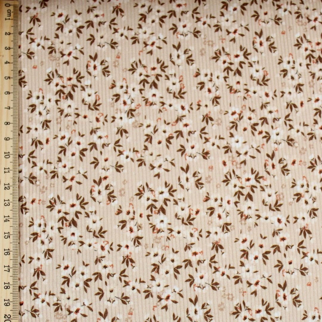 Rippenjersey kleine Blumen | Beige - Stofftime