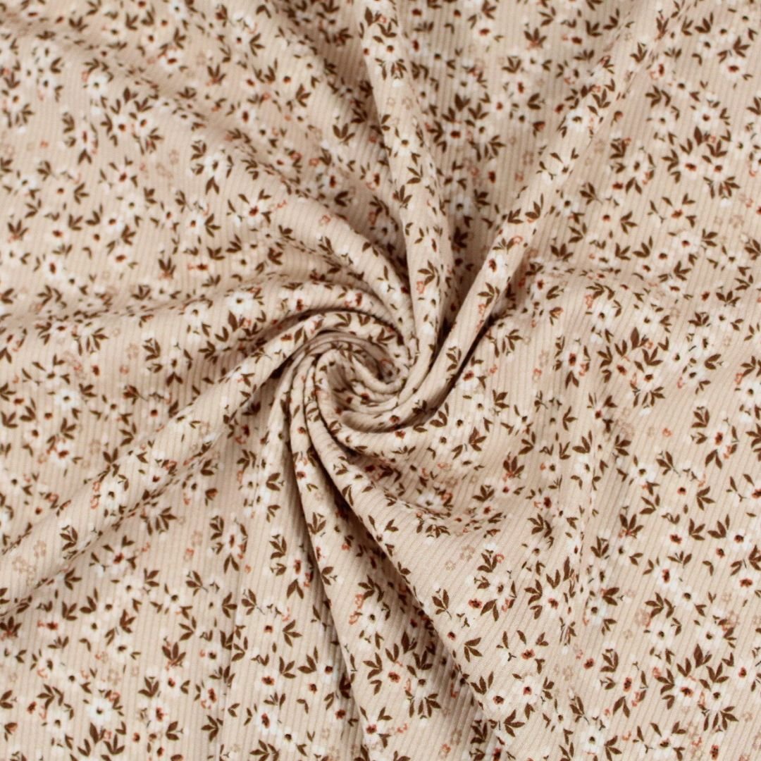 Rippenjersey kleine Blumen | Beige - Stofftime