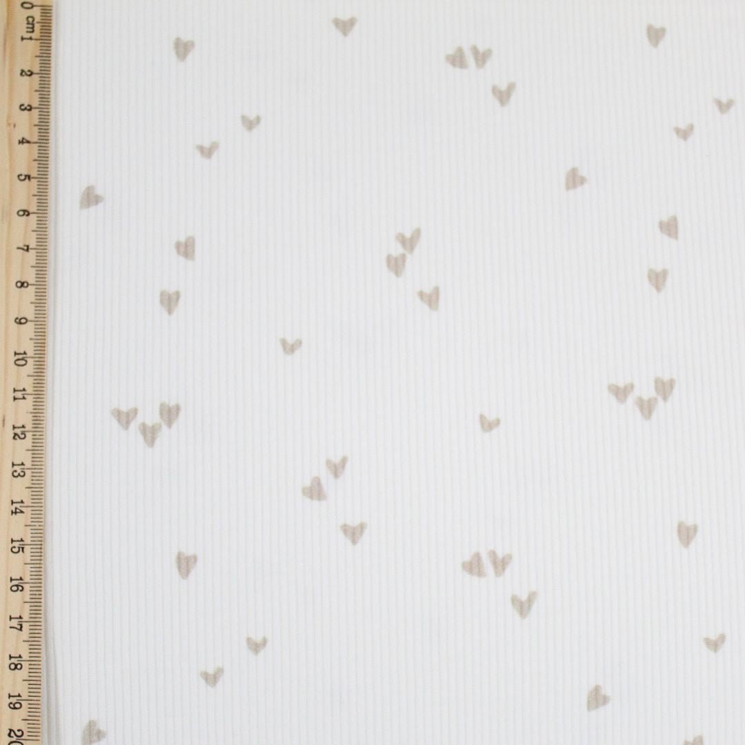 Rippenjersey kleine Herzen | Ecru - Stofftime