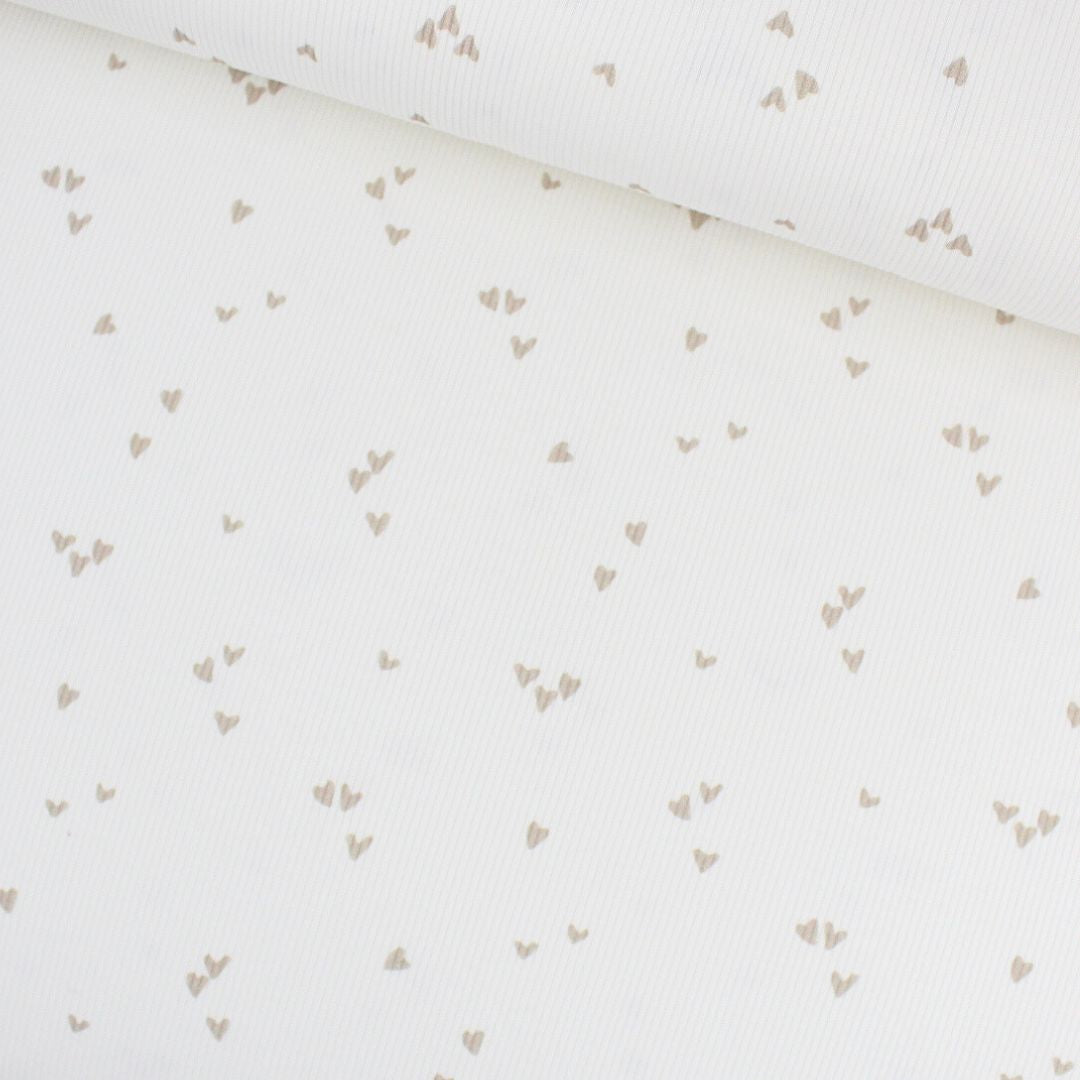 Rippenjersey kleine Herzen | Ecru - Stofftime