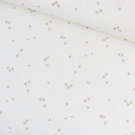 Rippenjersey kleine Herzen | Ecru - Stofftime