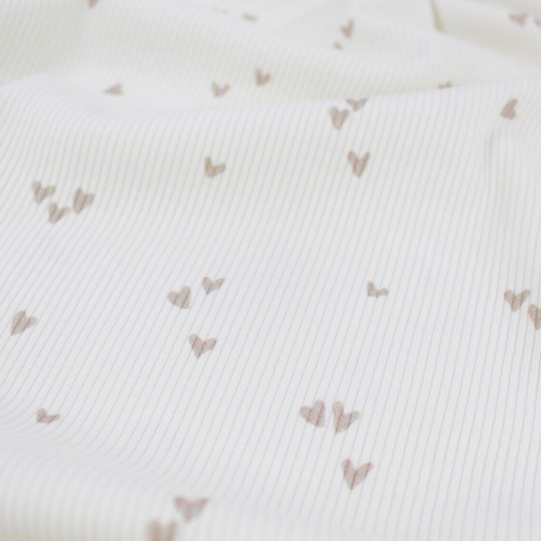 Rippenjersey kleine Herzen | Ecru - Stofftime