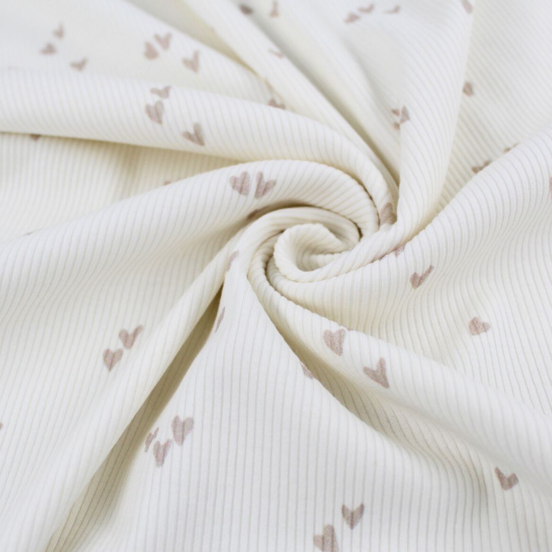 Rippenjersey kleine Herzen | Ecru - Stofftime