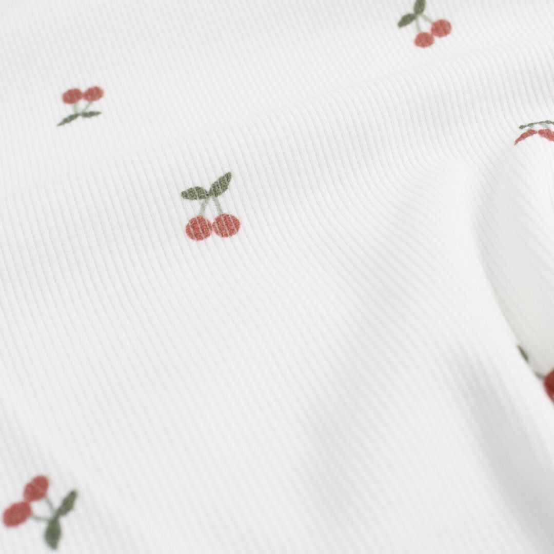 Rippenjersey kleine Kirschen | Ecru - Stofftime