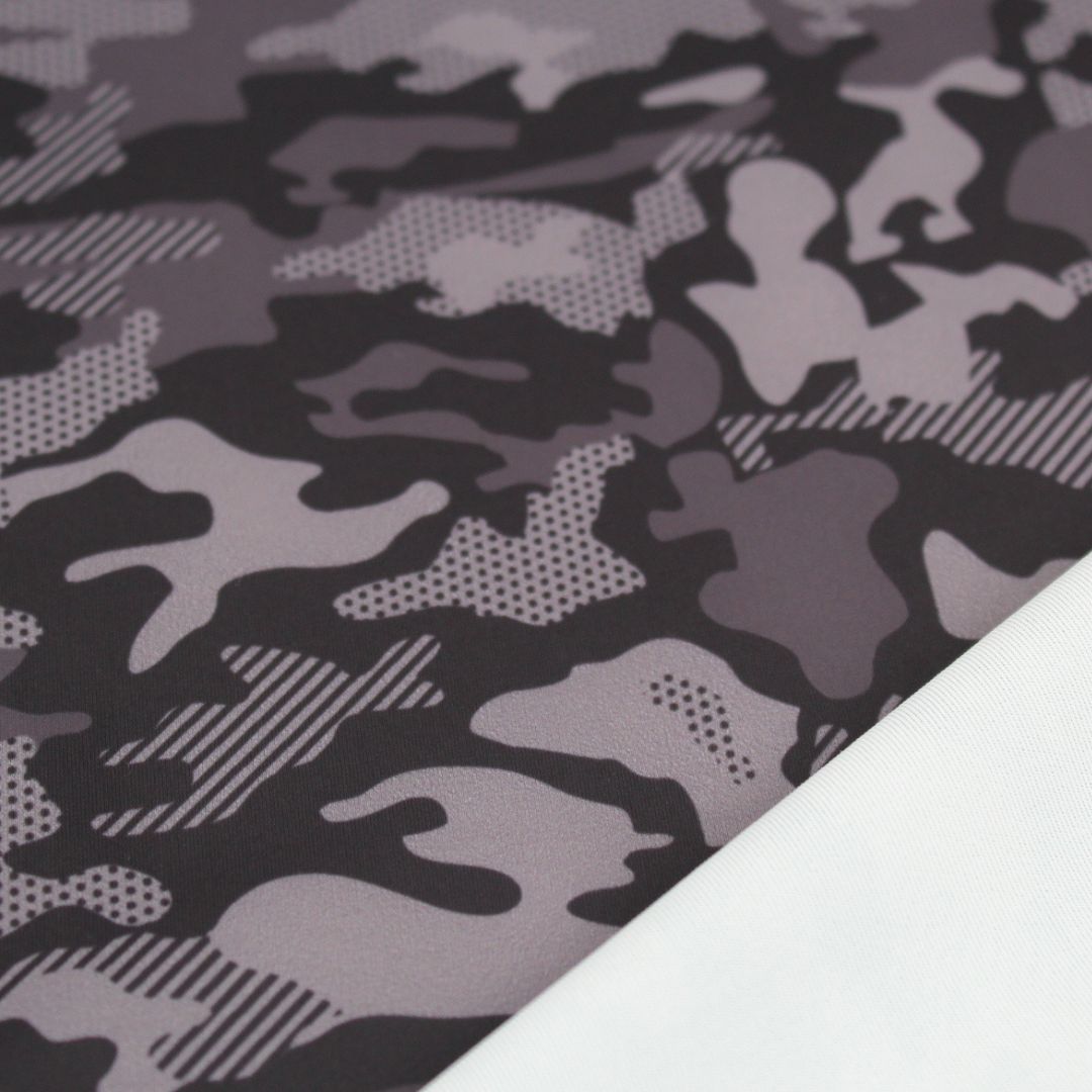 Sport und Badeanzugstoff Camouflage | Schwarz - Grau - Stofftime