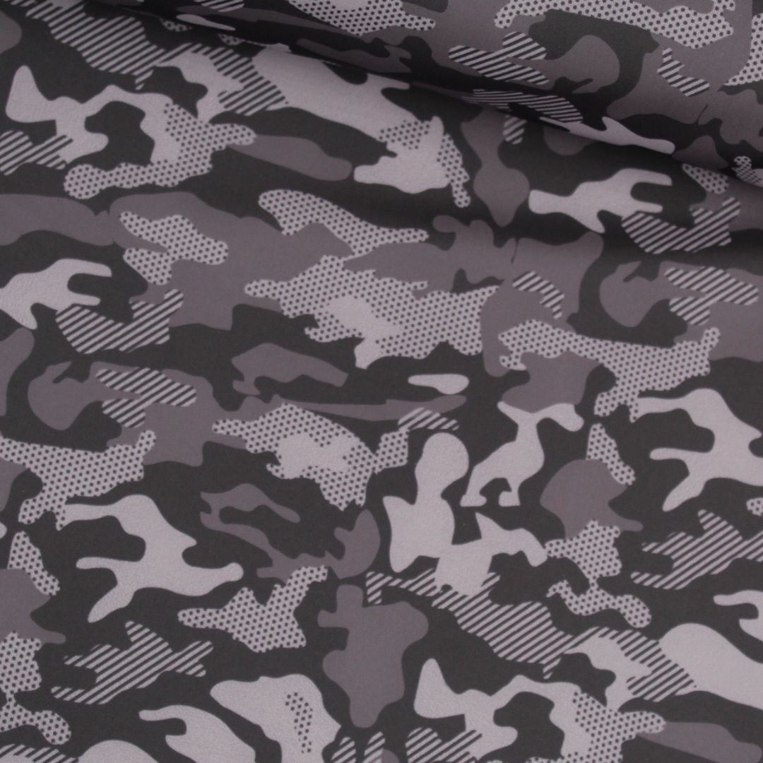 Sport und Badeanzugstoff Camouflage | Schwarz - Grau - Stofftime