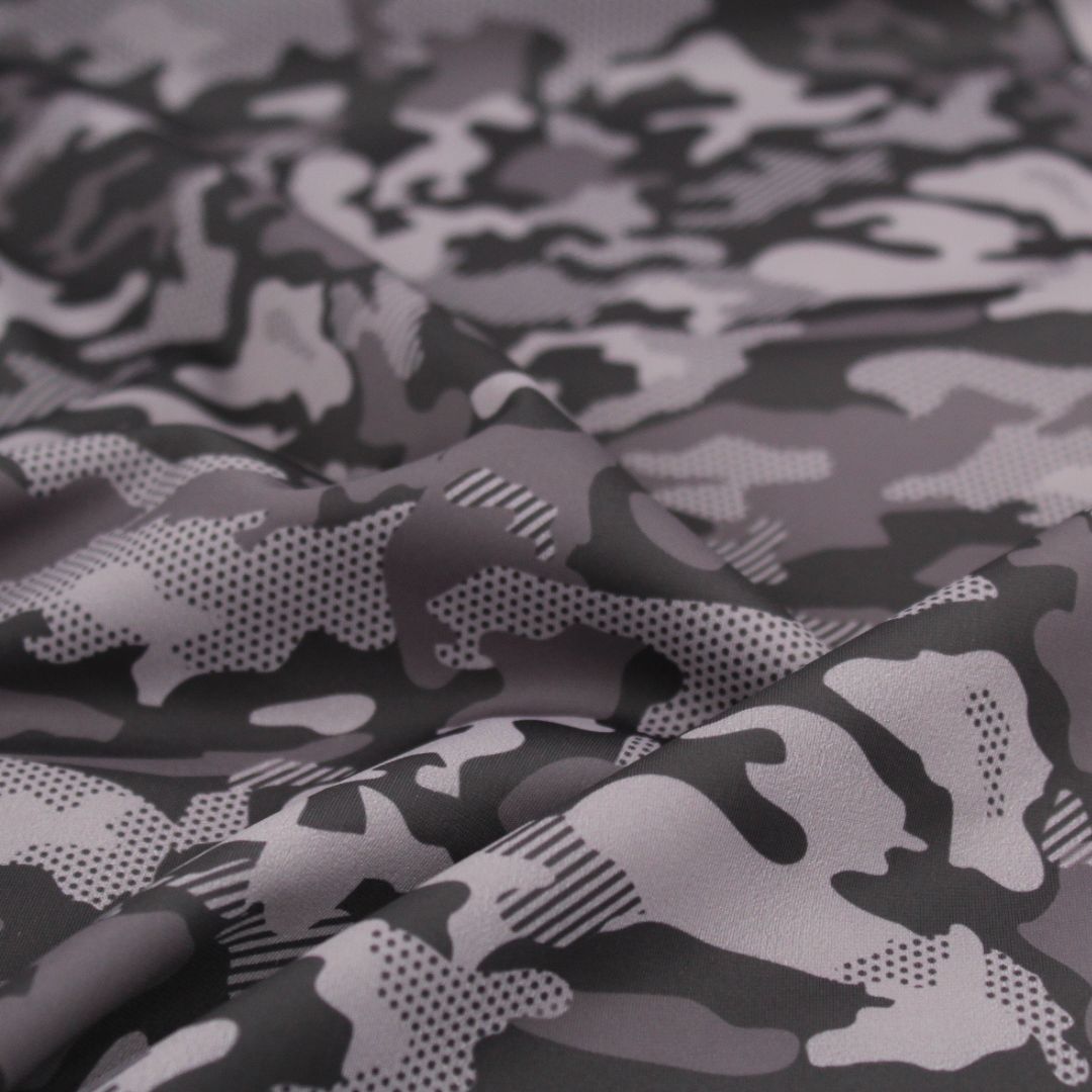 Sport und Badeanzugstoff Camouflage | Schwarz - Grau - Stofftime