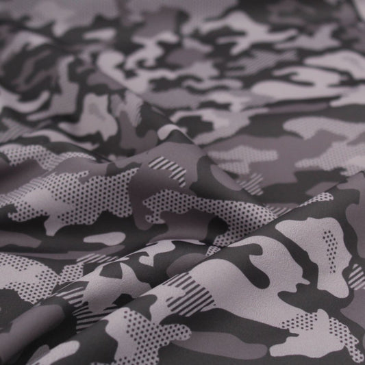 Sport und Badeanzugstoff Camouflage | Schwarz - Grau - Stofftime