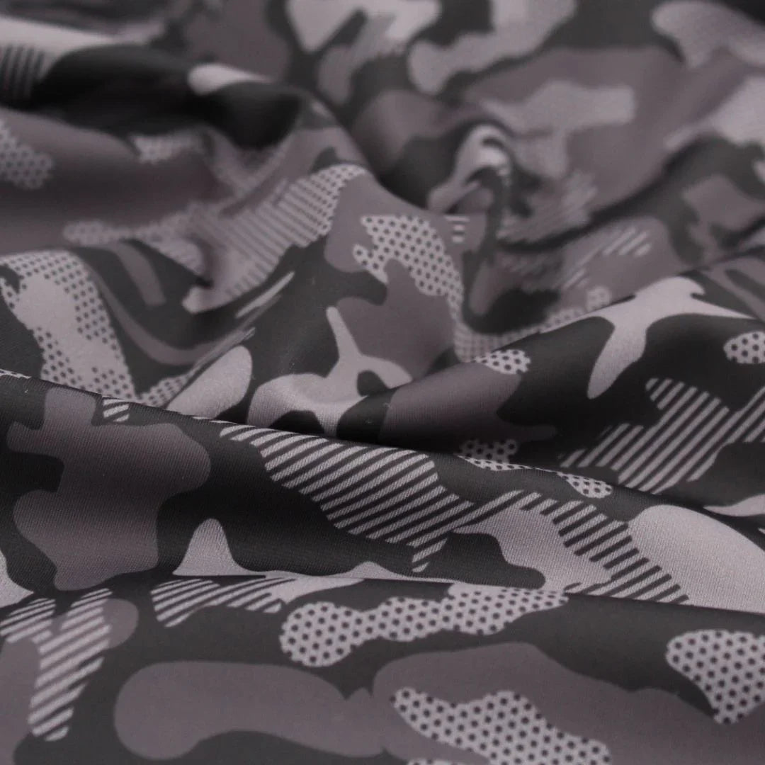 Sport und Badeanzugstoff Camouflage | Schwarz - Grau - Stofftime