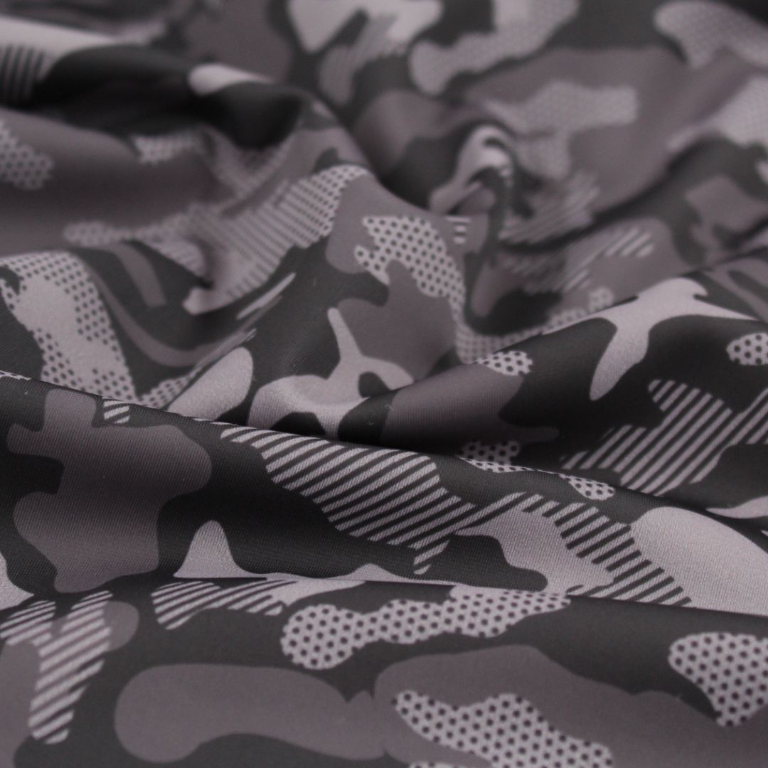 Sport und Badeanzugstoff Camouflage | Schwarz - Grau - Stofftime