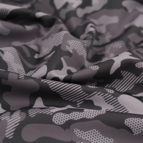 Sport und Badeanzugstoff Camouflage | Schwarz - Grau - Stofftime